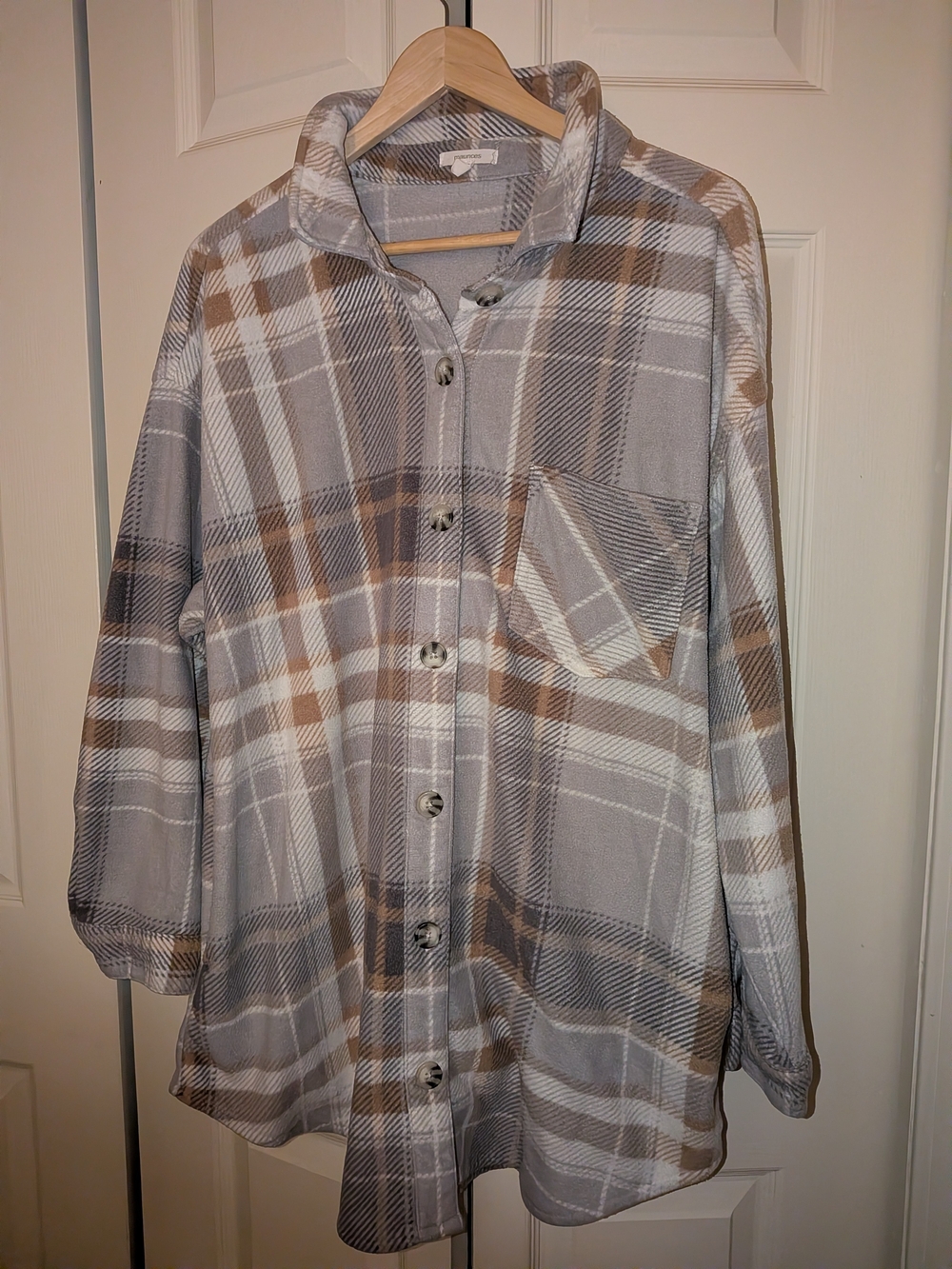 Maurices Gray and Tan Plaid Button-Up Shirt Jacket
